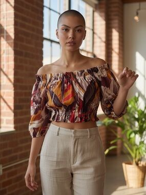 cqbycq Off-Shoulder Floral Print Crop Top in Multi